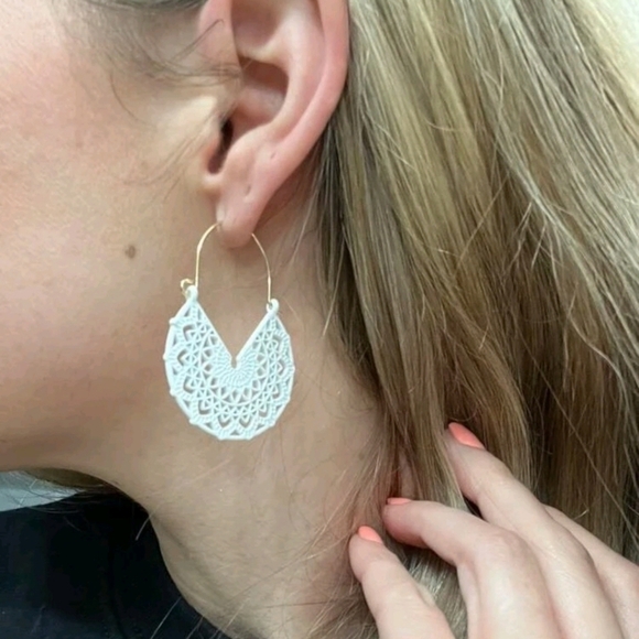 Gold hoop earrings White Boho dangle Statement cottagecore 💖 2/$30 - Picture 5 of 14